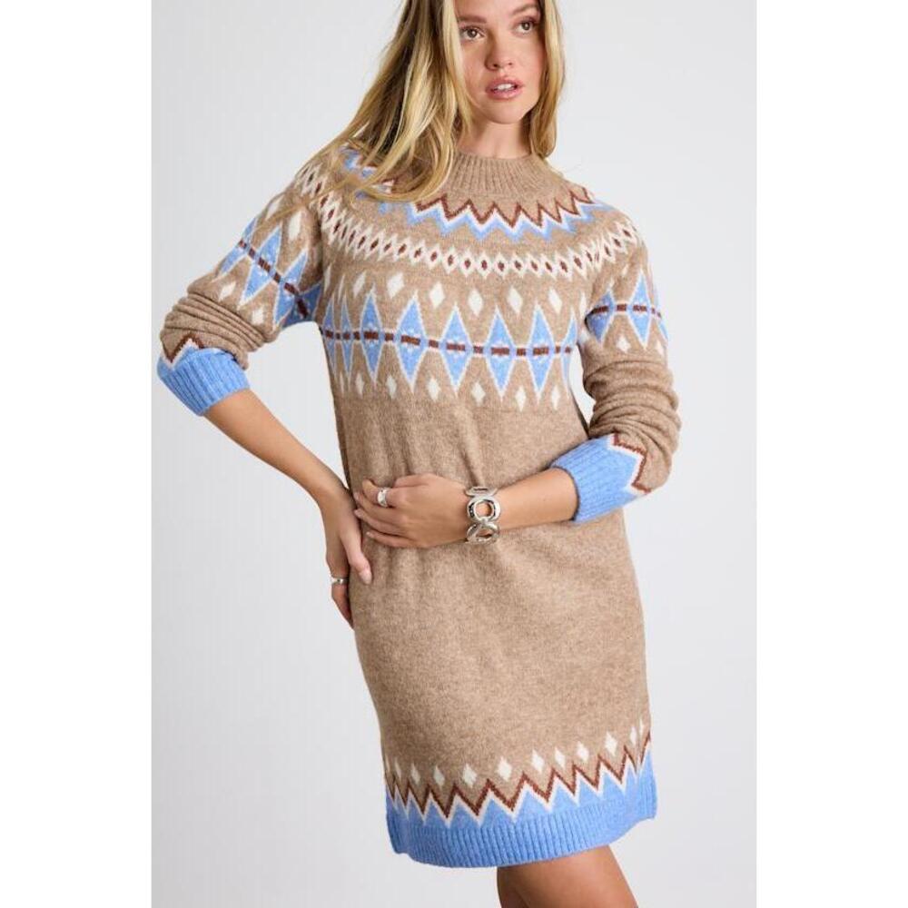 Lulus Becklynn Taupe Fair Isle Sweater Mini Dress - Size S